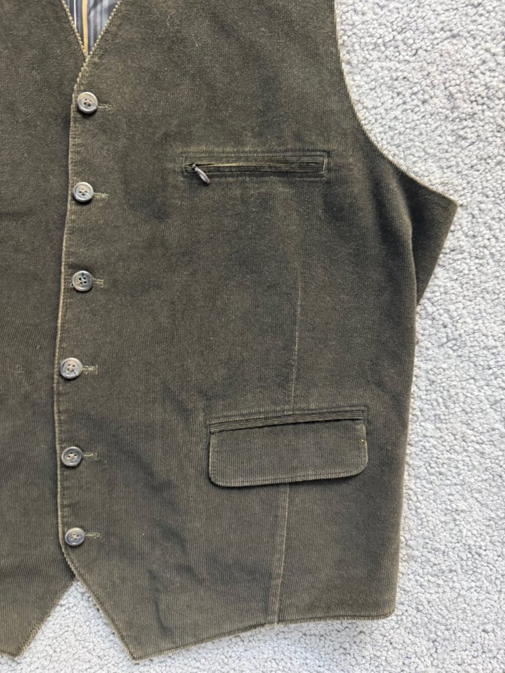 Kroon Olive Green Corduroy Waistcoat Vest Stripe Satin Lining Men's Size - Picture 2 of 16